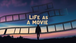 A person walking through a film strip“Life as a Movie”